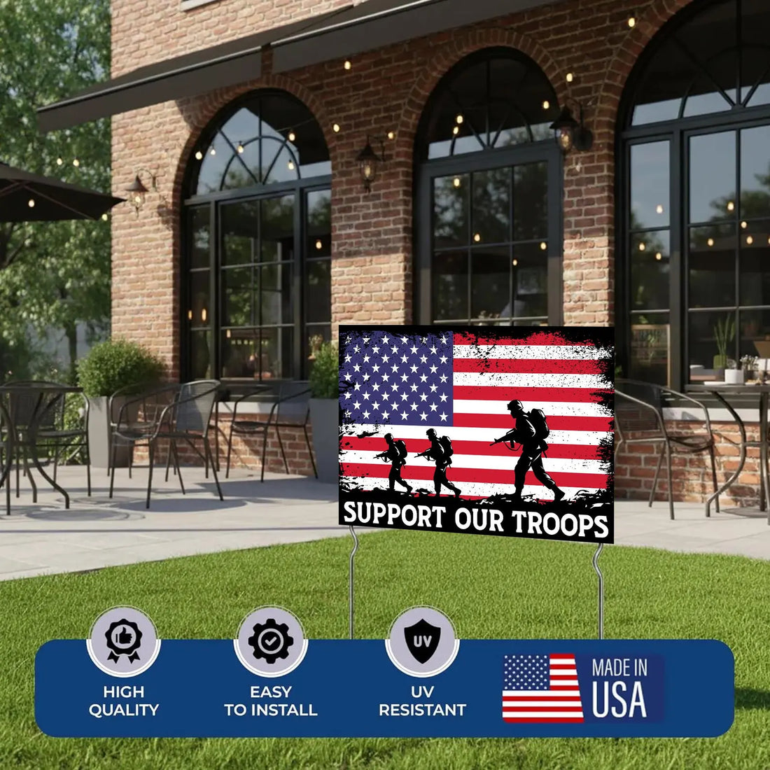 Support Our Troops Yard Sign with Metal Stakes