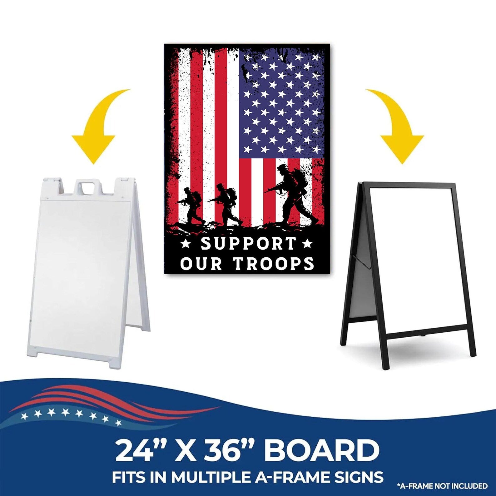 Support Our Troops Yard Sign, Patriotic USA Military Family Pride