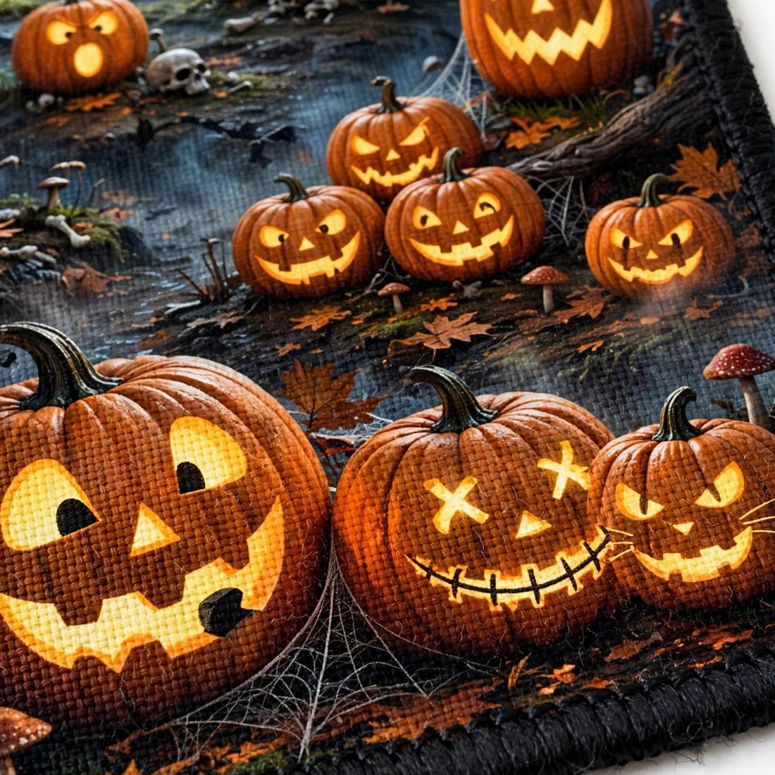 Spooky Halloween Rug, Glowing Pumpkin Carpet, Haunted Graveyard Floor Decor