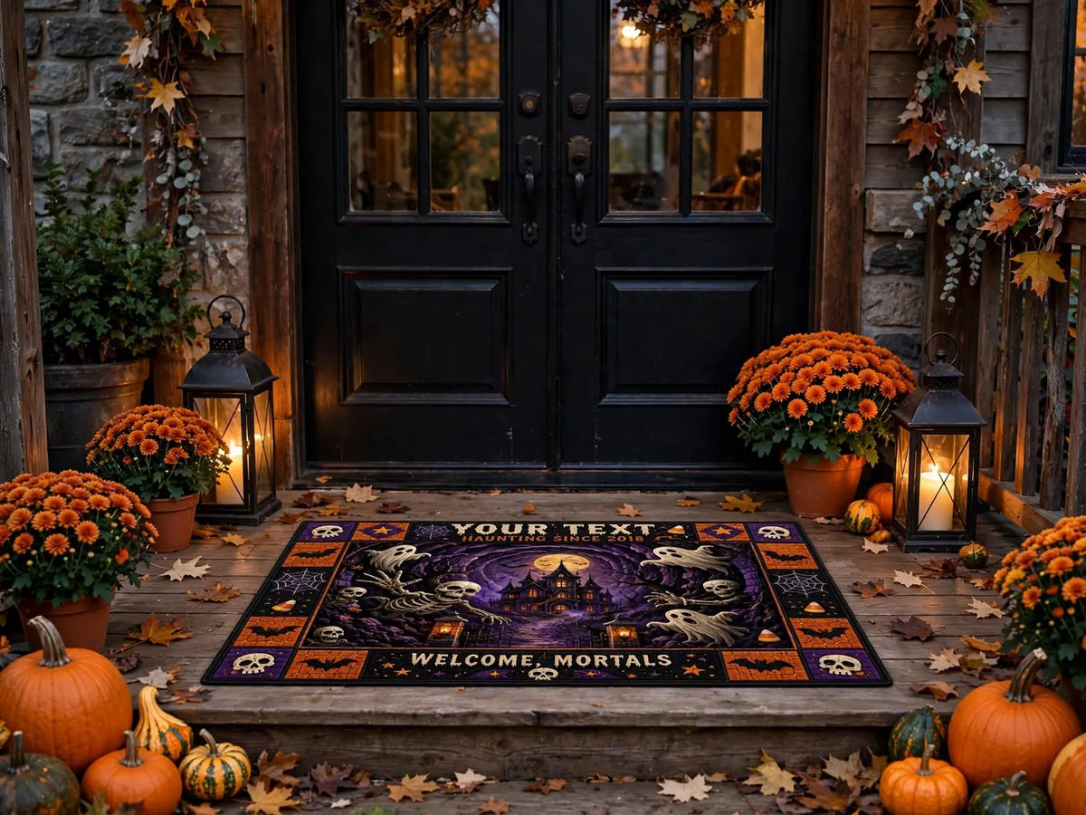 Custom Halloween Rug Personalized Skeleton Area Rug Spooky Haunted House Carpet Gothic Halloween Home Decor Custom Name Rug, Halloween Gift