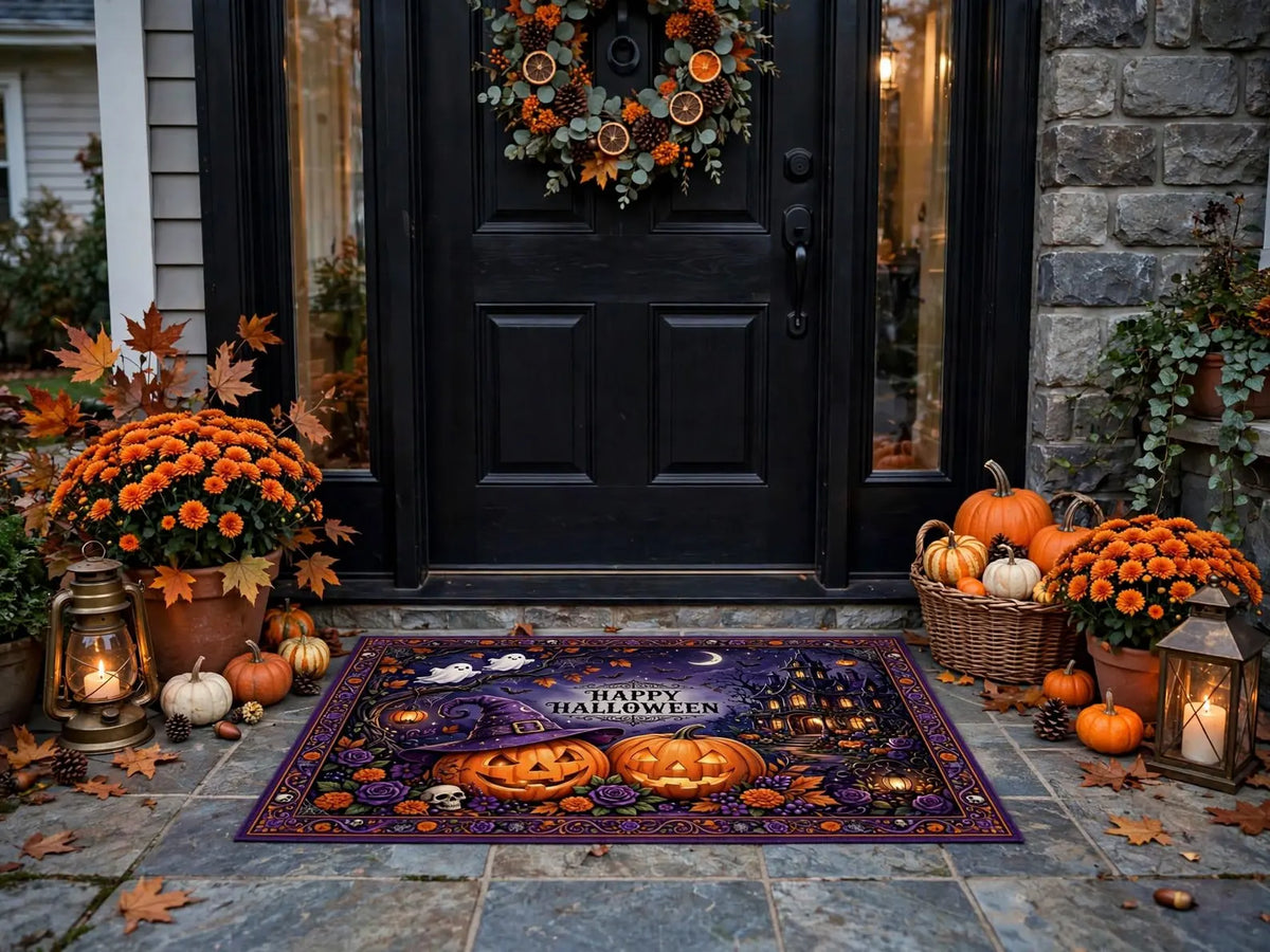 Custom Halloween Rug Personalized Pumpkin Area Rug Halloween Carpet Spooky Haunted House Decor Custom Text Rug Living room Decor