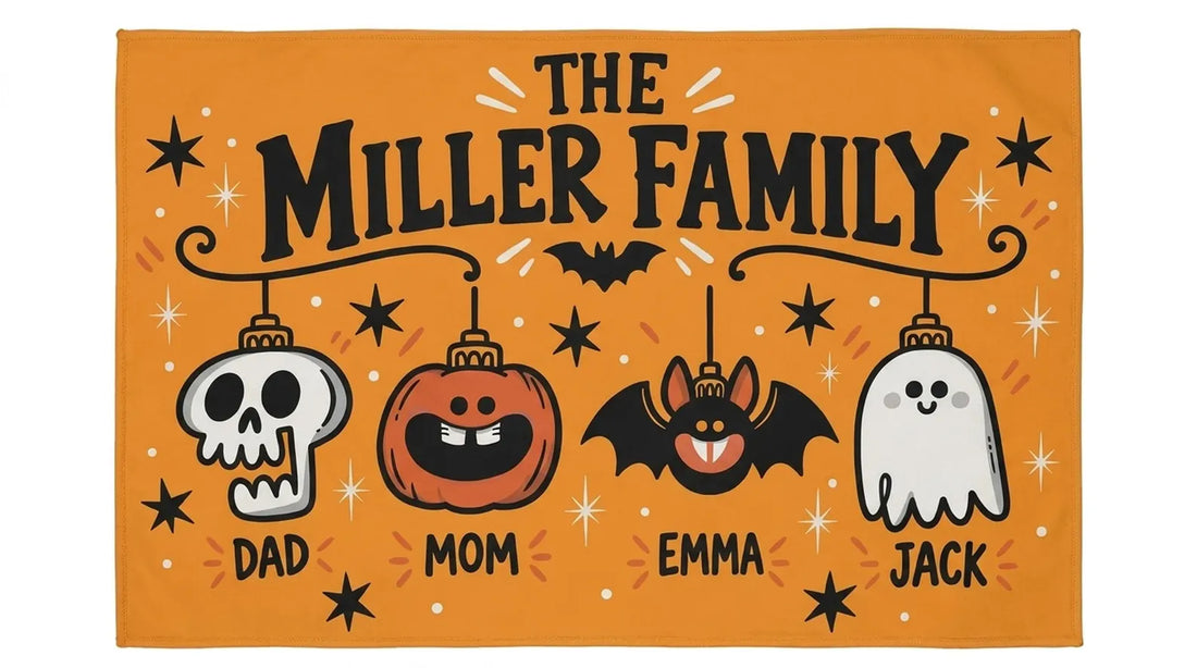Halloween Family Rug, Custom Name Ghost Pumpkin Bat Mat, Spooky Fall Home Decor, Halloween Entryway Ruily Gifg, Famt