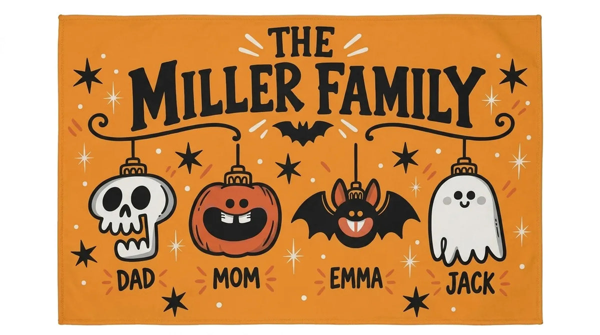 Halloween Family Rug, Custom Name Ghost Pumpkin Bat Mat, Spooky Fall Home Decor, Halloween Entryway Ruily Gifg, Famt