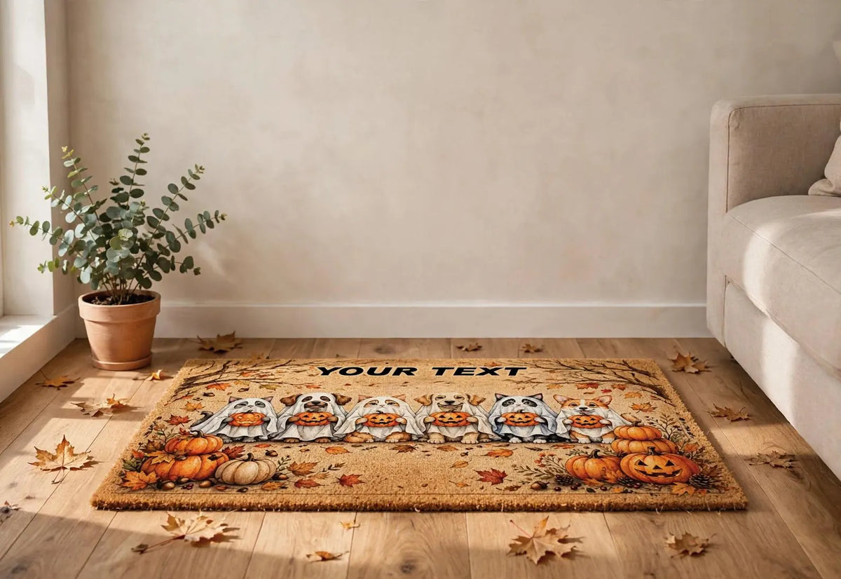Personalized Halloween Pet Rug Custom Name Ghost Cats and Dogs Mat Cute Pumpkin Fall Decor Spooky Animal Area Rug Halloween Gift