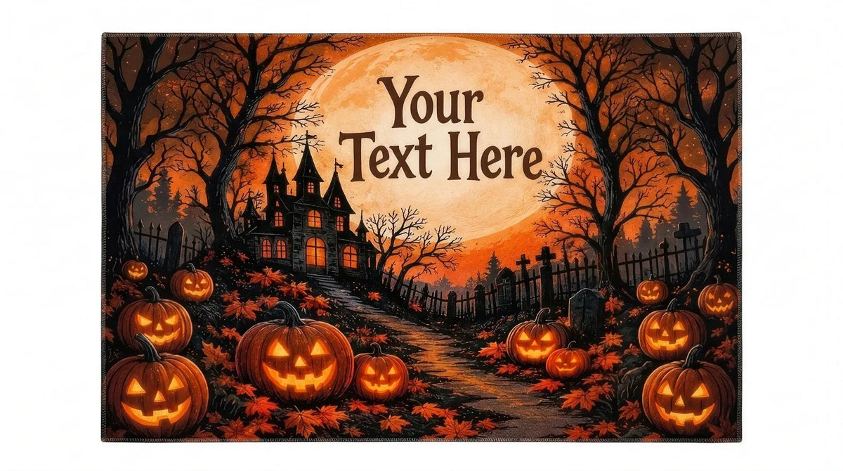 Personalized Halloween Rug Custom Name Rug Spooky Haunted House Pumpkin Carpet Custom Text Fall Decor Halloween Gift
