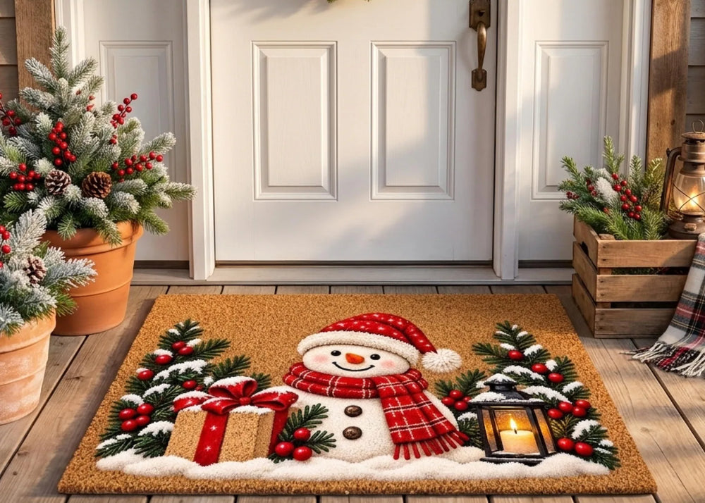 Christmas Snowman Area Rug Doormat Festive Front Door Rug Holiday Entryway Decor Winter Welcome Mat Christmas Home Decoration