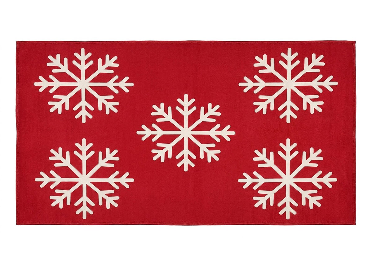 Red Christmas Snowflake Rug Winter Holiday Area Carpet Festive Living Room Decor Cozy Seasonal Home Decoration