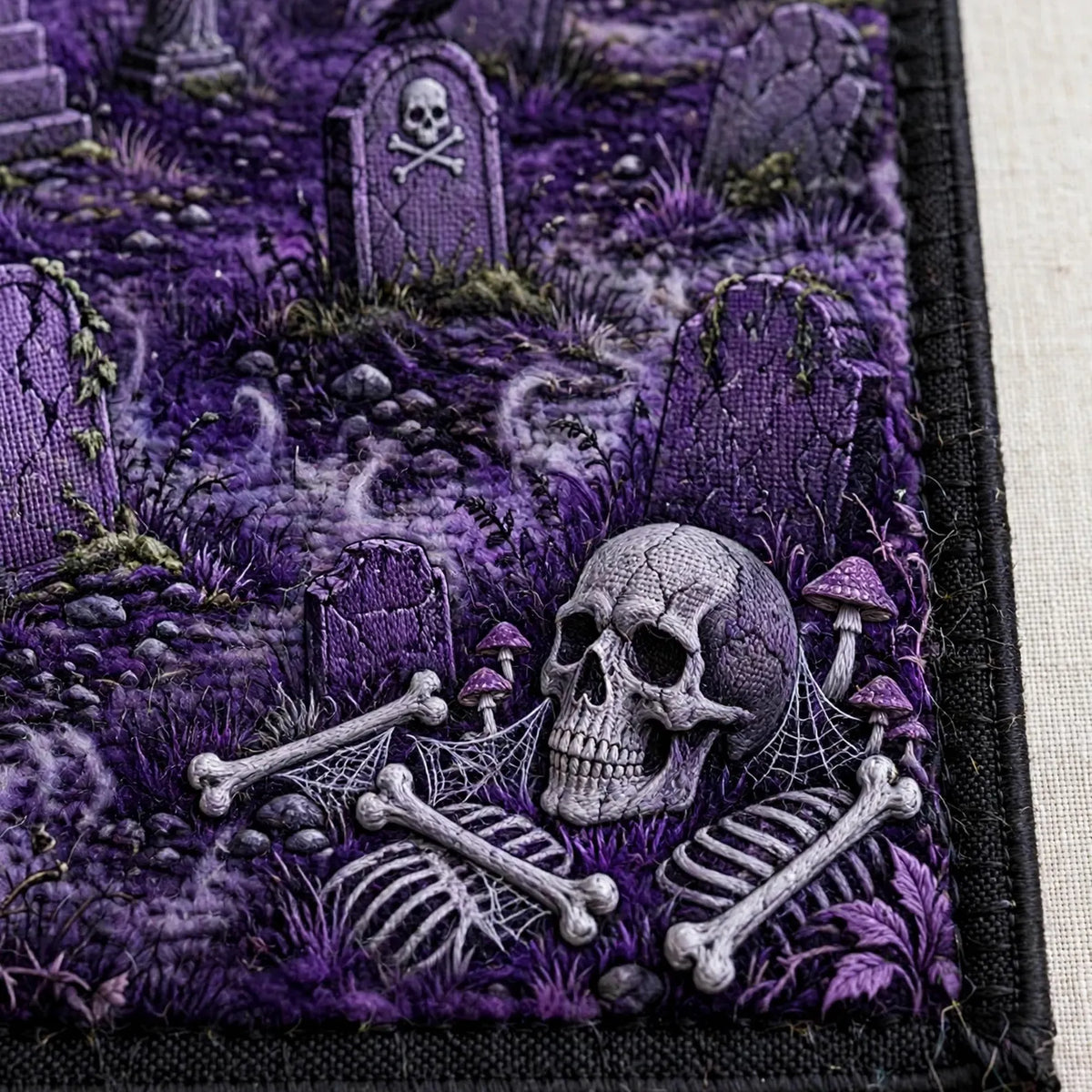 Purple Halloween Rug, Haunted Cemetery Carpet, Gothic Skull Floor Graveyard Floor Mat Gothic Area Rug