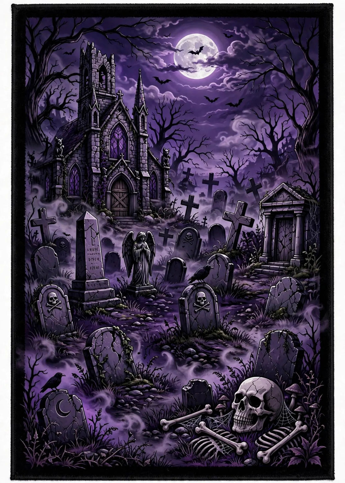 Purple Halloween Rug, Haunted Cemetery Carpet, Gothic Skull Floor Graveyard Floor Mat Gothic Area Rug