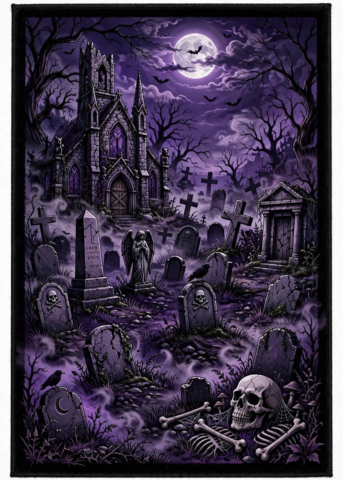 Purple Halloween Rug, Haunted Cemetery Carpet, Gothic Skull Floor Graveyard Floor Mat Gothic Area Rug