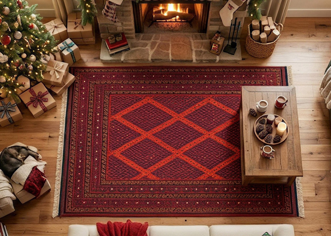 Non Slip Afghan Area Rug Red Navy Blue Geometric Carpet Traditional Tribal Rug Vintage Oriental Floor Decor Boho Living Room Rug