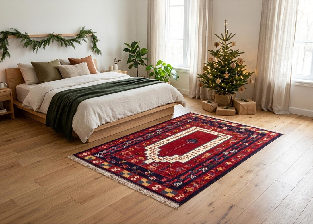 Afghan Tribal Rug Traditional Red Persian Style Area Rug Vintage Boho Carpet Geometric Oriental Rug Non Slip Living Room Deco