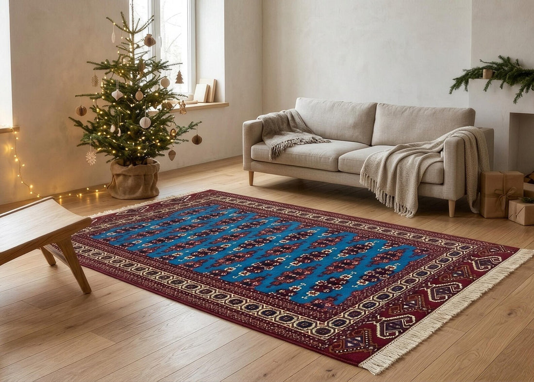 Afghan Turquoise Tribal Rug Traditional Oriental Area Carpet Vintage Geometric Boho Rug Non Slip Persian Style Bedroom and Living Room Decor