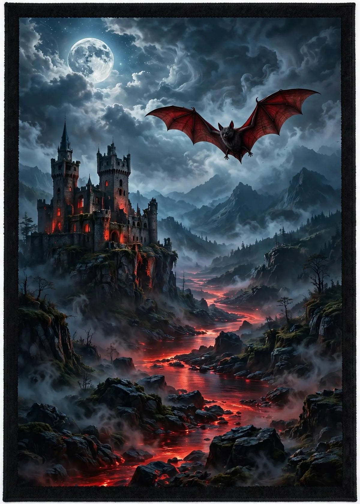 Dark Fantasy Rug, Gothic Castle Carpet, Flying Bat Halloween Home Decor Dragon Bat Carpet, Spooky Gothic Room