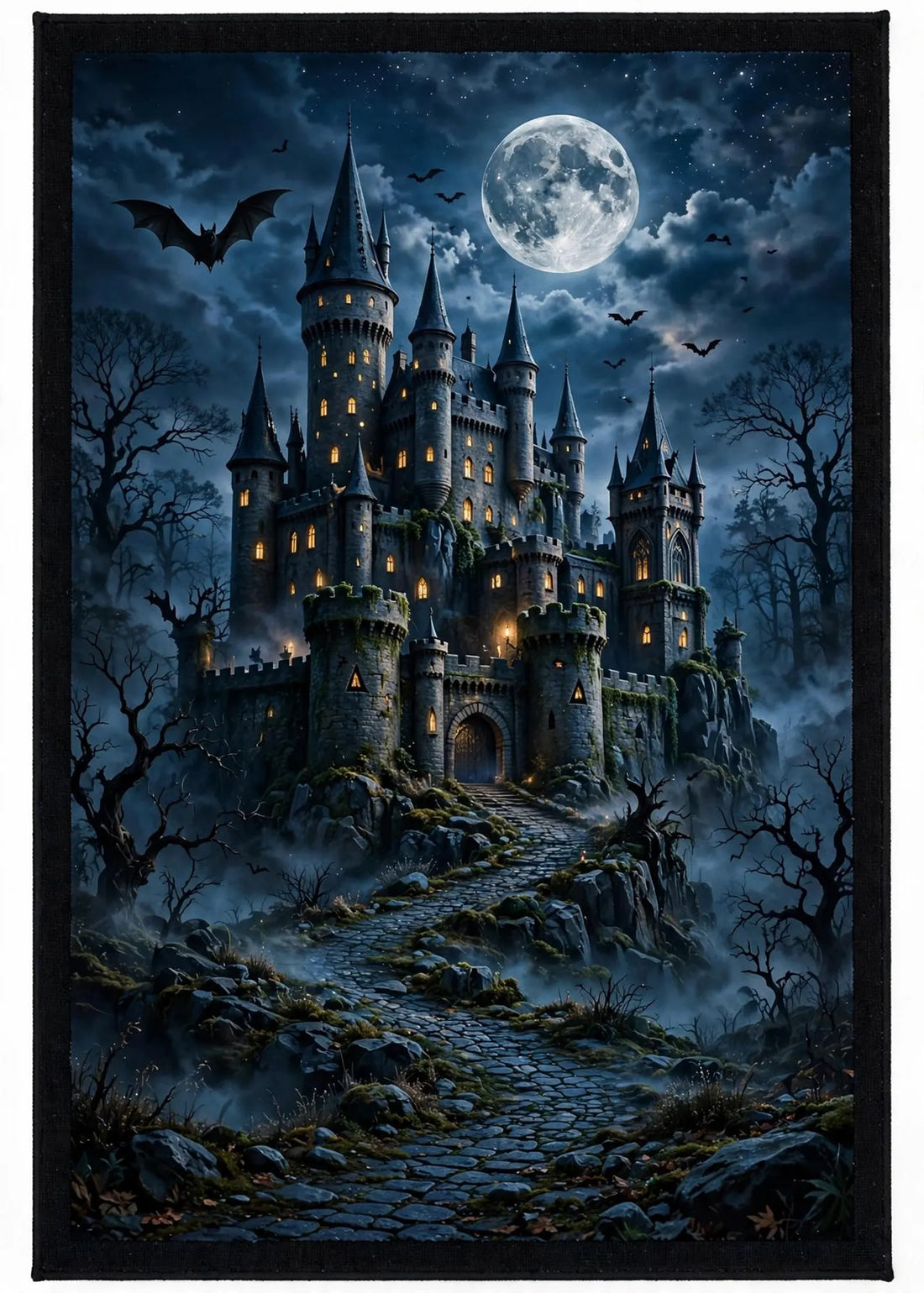 Haunted Castle Rug Gothic Halloween Area Rug Moonlit Fantasy Castle Carpet Spooky Moon Rug