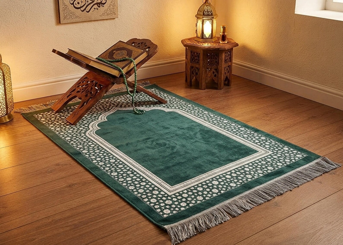 Green Islamic Prayer Rug Muslim Prayer Mat Luxury Janamaz Turkish Style Prayer Carpet Ramadan Gift Islamic Home Decor Salah Mat