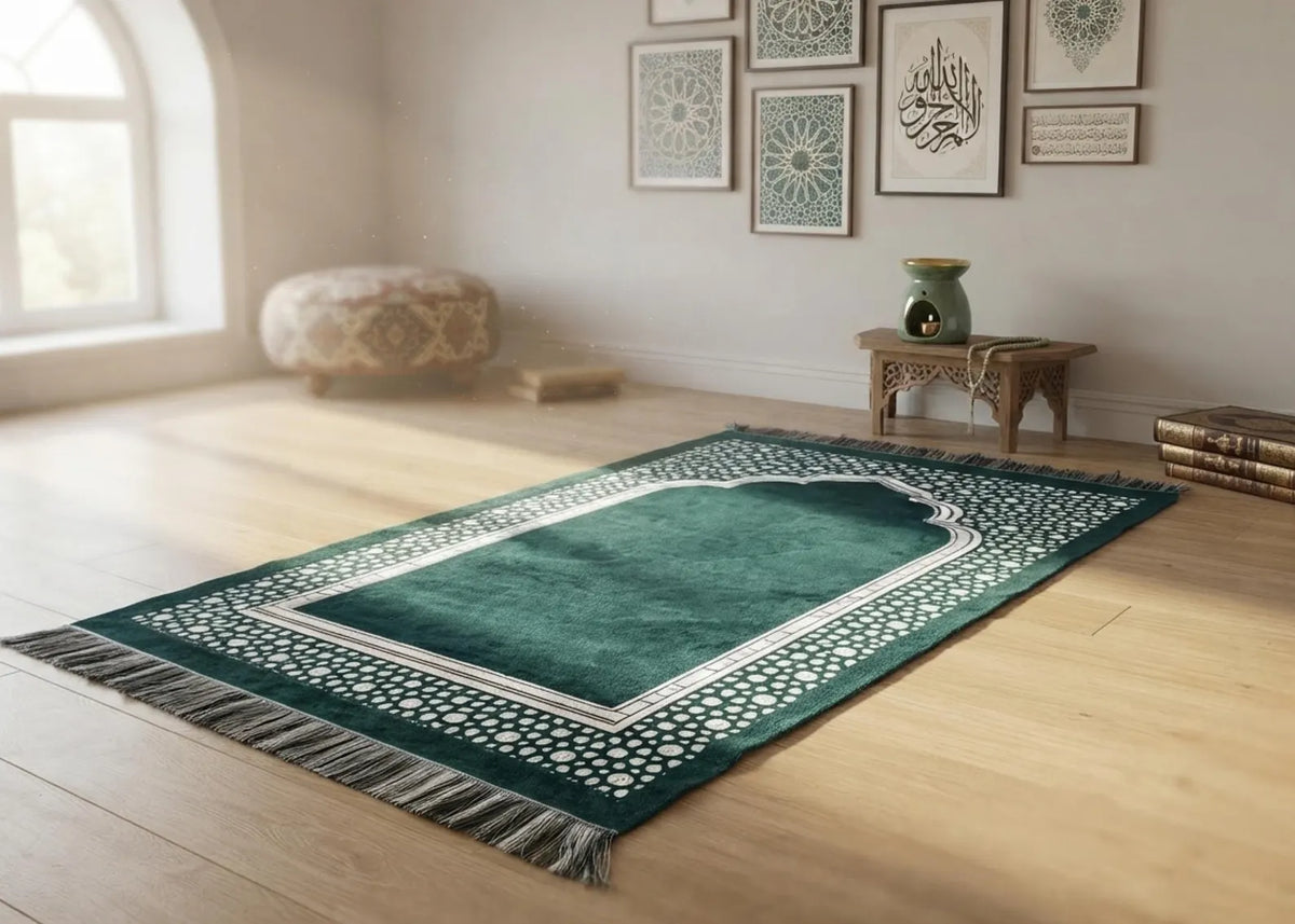 Green Islamic Prayer Rug Muslim Prayer Mat Luxury Janamaz Turkish Style Prayer Carpet Ramadan Gift Islamic Home Decor Salah Mat