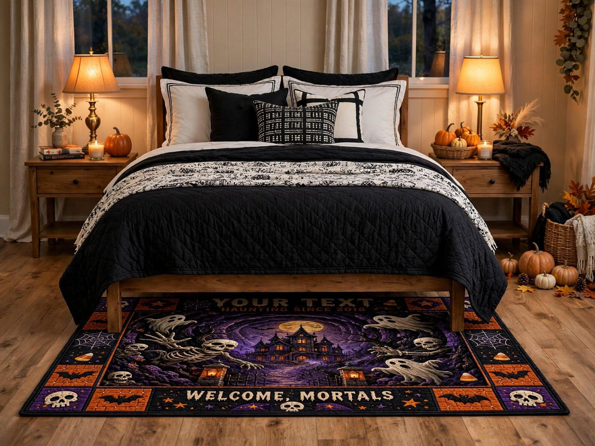 Custom Halloween Rug Personalized Skeleton Area Rug Spooky Haunted House Carpet Gothic Halloween Home Decor Custom Name Rug, Halloween Gift