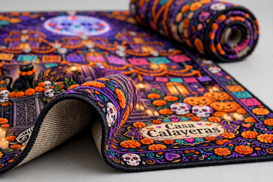 Custom Halloween Rug, Personalized Area Rug Mexican Sugar Skull Carpet Gothic Pumpkin Home Decor Custom Name Rug Halloween Gift