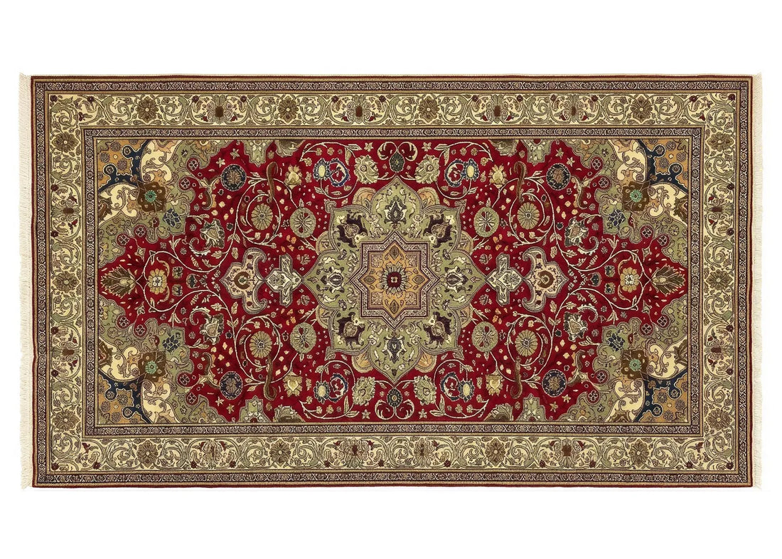 Vintage Turkish Area Rug Red and Beige Oriental Carpet Traditional Floral Persian Style Rug Elegant Bedroom Living Room Decor Boho Home Rug