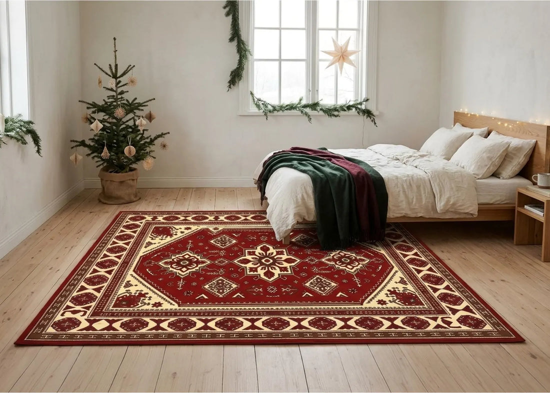Red Turkish Area Rug Vintage Oriental Carpet Traditional Geometric Persian Style Rug Non Slip Living Room Bedroom Decor Classic Home Carpe