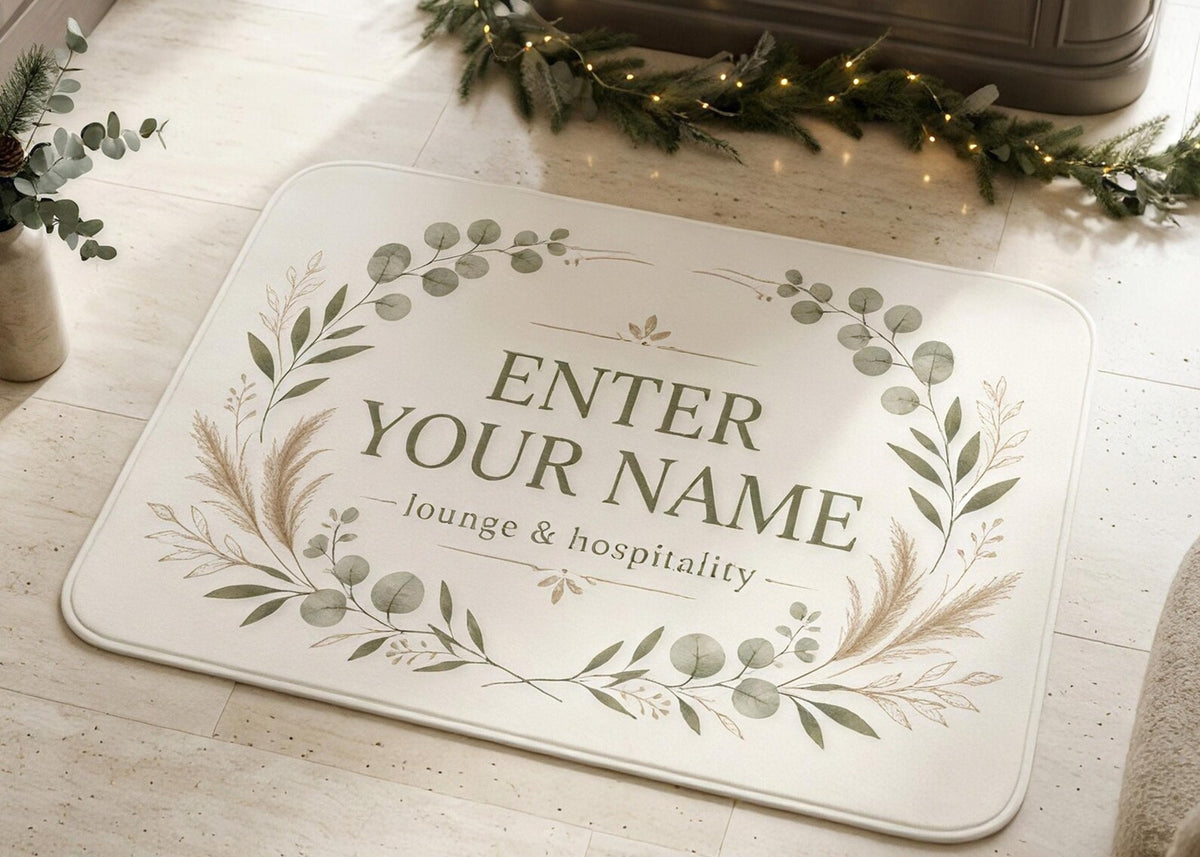 Personalized Name Carpet Custom Entryway Rug Botanical Floral Door Mat Sage Green Foyer Rug Housewarming Gift Custom Home Decor