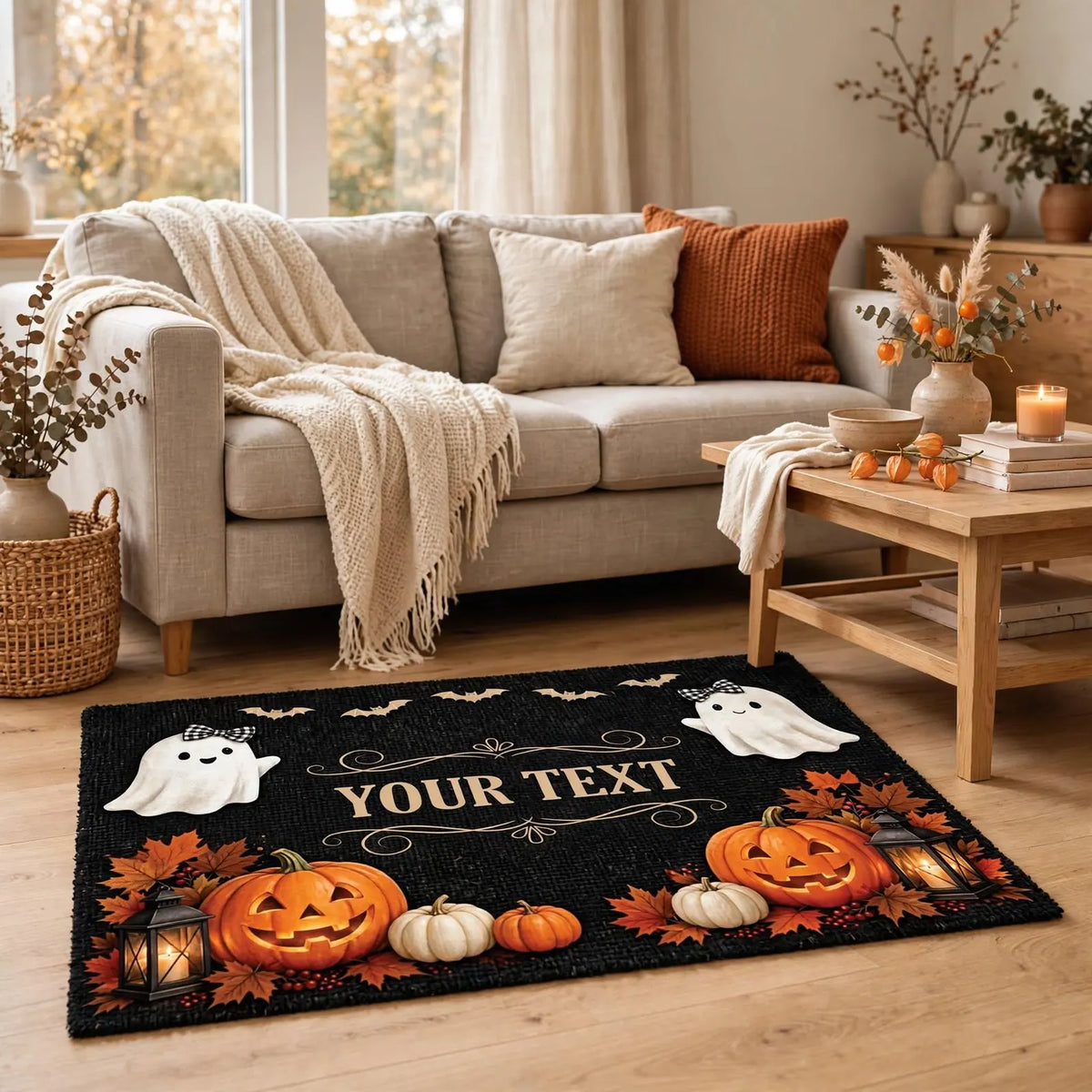 Personalized Halloween Doormat Custom Name Ghost Rug Halloween Pumpkin Welcome Mat Spooky Front Door Decor Custom Fall Door Mat
