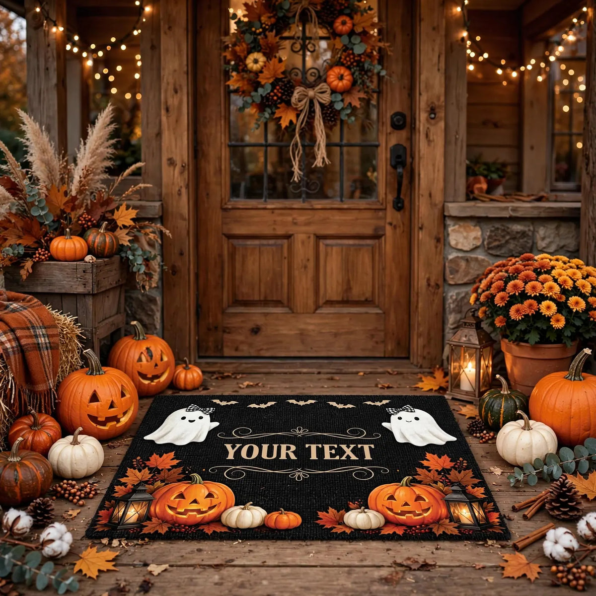 Personalized Halloween Doormat Custom Name Ghost Rug Halloween Pumpkin Welcome Mat Spooky Front Door Decor Custom Fall Door Mat
