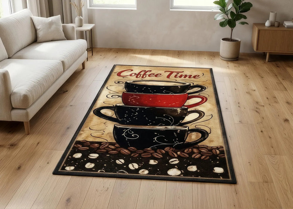 Coffee Time Area Rug Coffee Cup Kitchen Carpet Vintage Coffee Lover Rug Cute Cafe Decor Coffee Shop Floor Mat