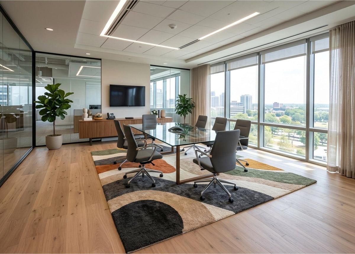 Modern Abstract Area Rug Neutral Geometric Carpet Boho Office Rug Contemporary Living Room Decor Earth Tone Statement Rug