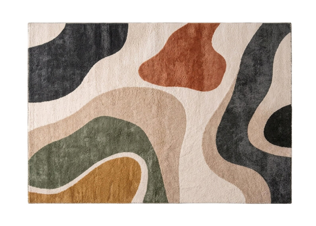 Modern Non Slip Abstract Area Rug Geometric Pattern Carpet, Neutral Boho Rug Earth Tone Living Room Decor Contemporary Home Office Rug