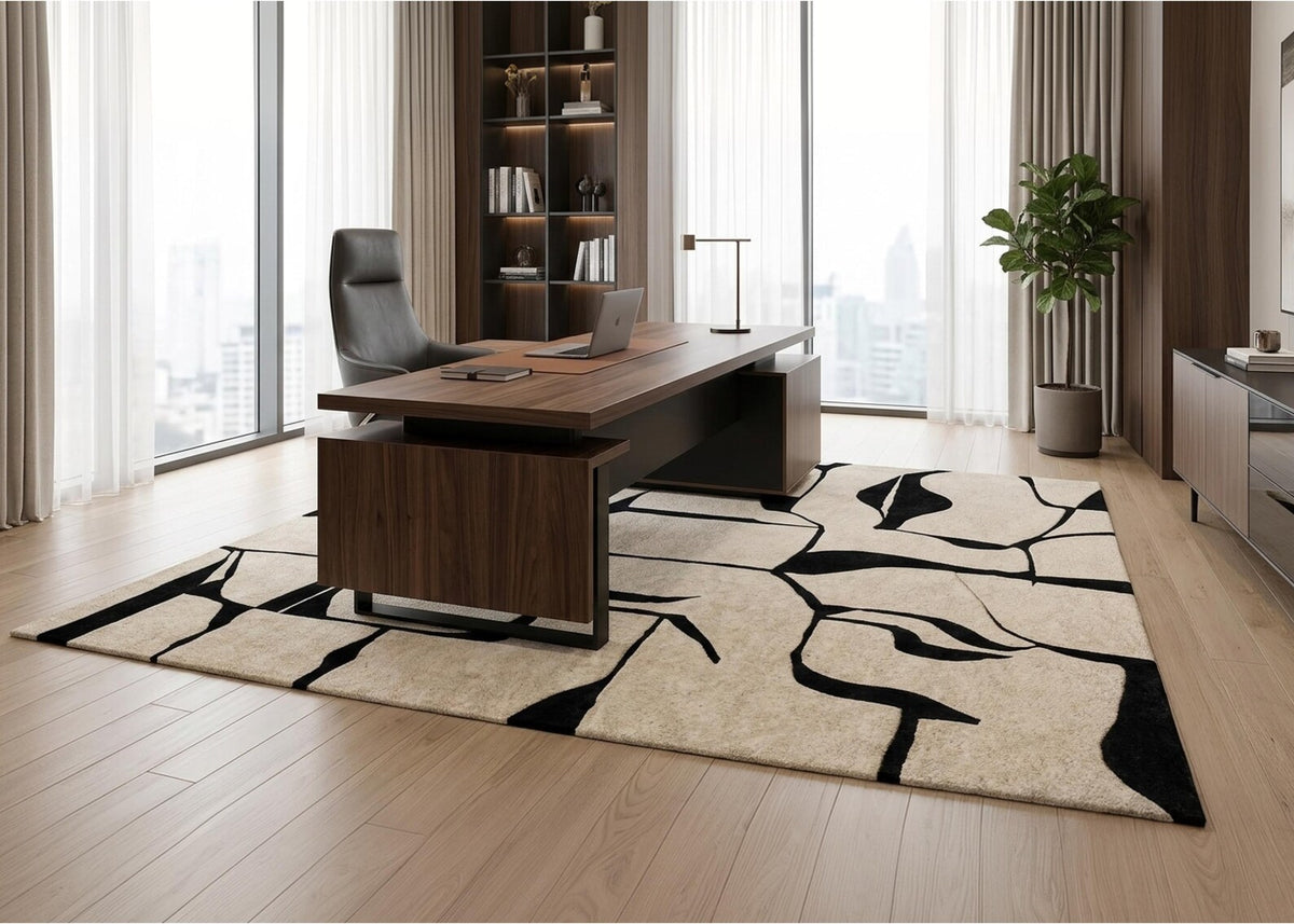 Non Slip Modern Abstract Black and White Area Rug Minimalist Geometric Carpet Contemporary Living Room Rug Neutral Office Decor
