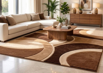 Brown Abstract Area Rug Modern Geometric Carpet Non Slip Living Room Rug Contemporary Minimalist Home Decor