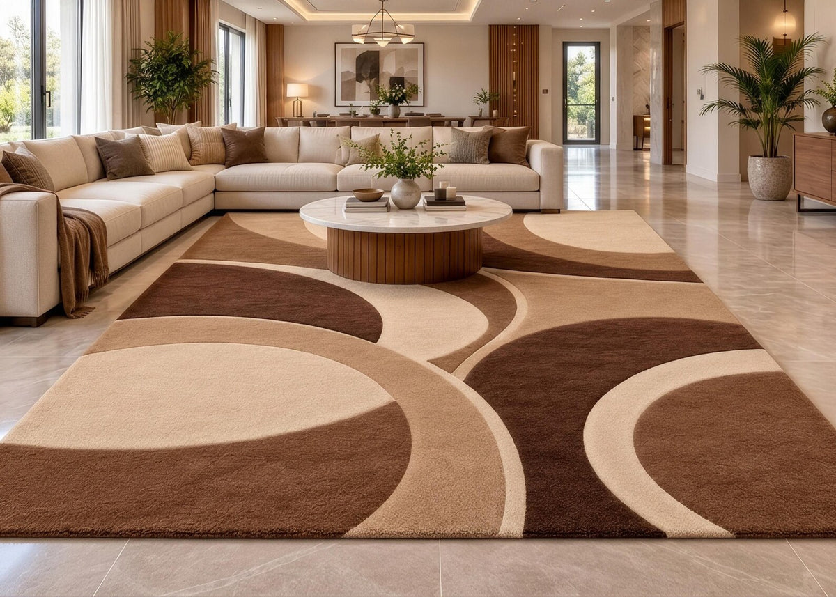 Brown Abstract Area Rug Modern Geometric Carpet Non Slip Living Room Rug Contemporary Minimalist Home Decor