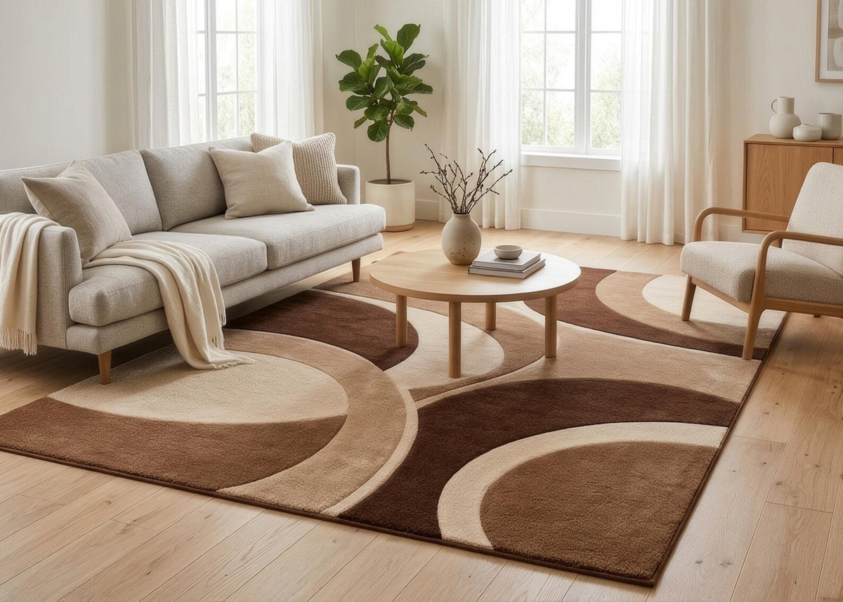 Brown Abstract Area Rug Modern Geometric Carpet Non Slip Living Room Rug Contemporary Minimalist Home Decor