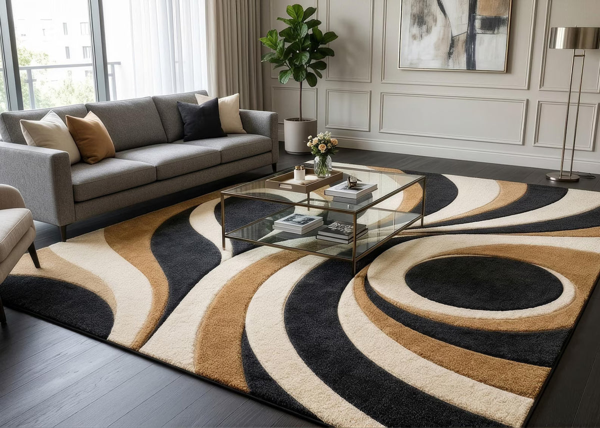 Luxury Modern Non Slip Abstract Area Rug Geometric Carpet Bold Curved Pattern Living Room Rug Contemporary Home Decor