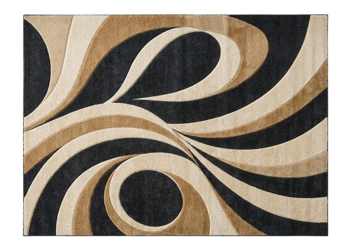 Luxury Modern Non Slip Abstract Area Rug Geometric Carpet Bold Curved Pattern Living Room Rug Contemporary Home Decor