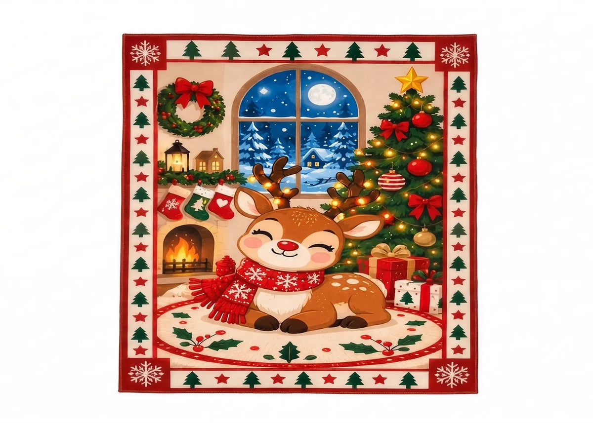 Christmas Reindeer Rug Cute Santa Holiday Area Rug Festive Christmas Tree Carpet Winter Wonderland Home Decor Living room Carpet