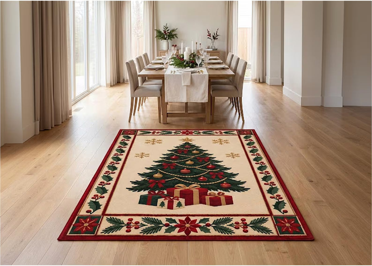 Christmas Tree Rug Festive Holiday Area Rug Red Green Xmas Carpet Winter Seasonal Home Decor Christmas Living Room Rug