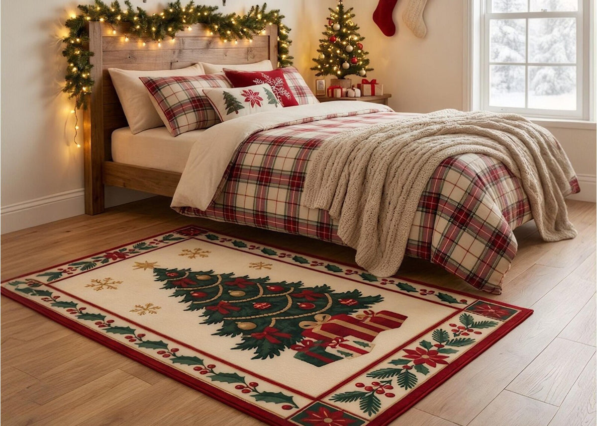 Christmas Tree Rug Festive Holiday Area Rug Red Green Xmas Carpet Winter Seasonal Home Decor Christmas Living Room Rug