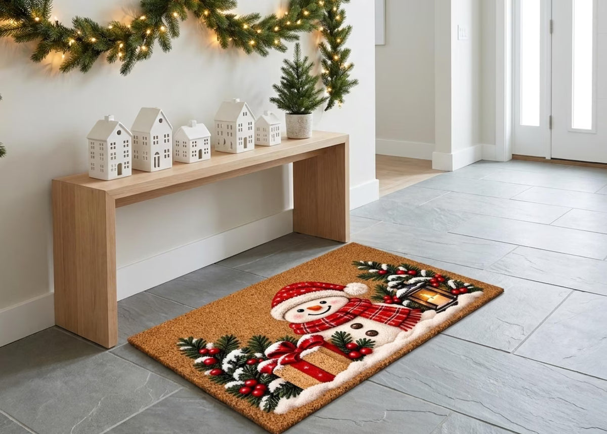 Christmas Snowman Area Rug Doormat Festive Front Door Rug Holiday Entryway Decor Winter Welcome Mat Christmas Home Decoration