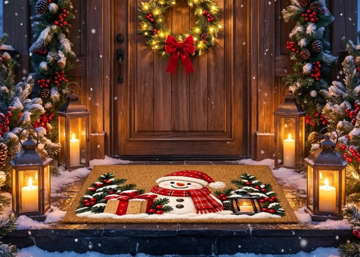 Christmas Snowman Area Rug Doormat Festive Front Door Rug Holiday Entryway Decor Winter Welcome Mat Christmas Home Decoration
