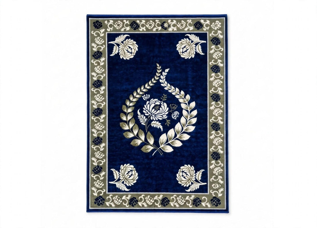 Royal Blue Floral Area Rug Vintage Boho Living Room Rug Non Slip Carpet with Cream Flowers Soft Cozy Bedroom Rug Gift for Her