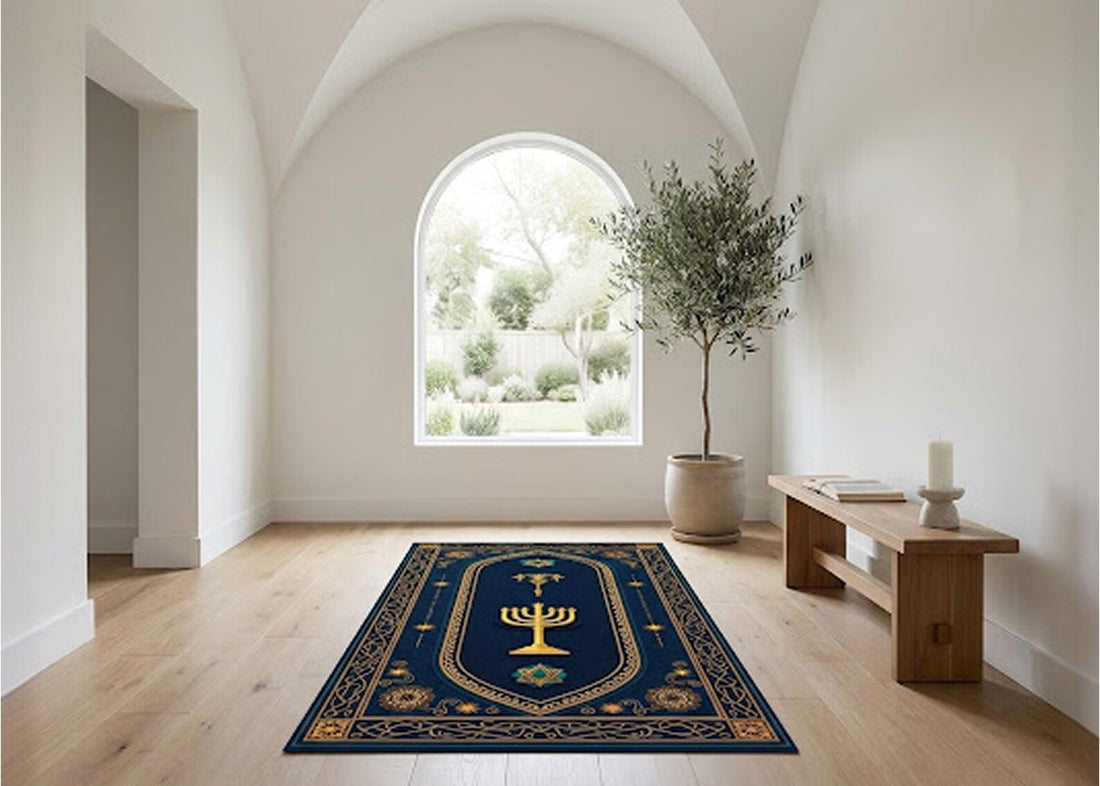 Jewish star rug Star of David rug Judaica home decor menorah area rug Jewish prayer Carpet Hanukkah gift Jewish home decor navy gold carpet
