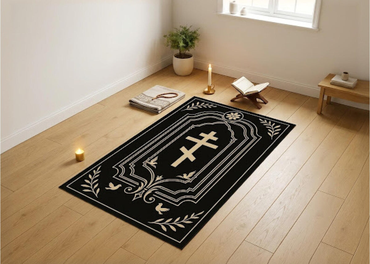 Black Christian Cross Rug Minimalist Religious Area Rug Prayer Room Decor Bible Study Room Carpet Faith Inspired Home Decor Christian Gift