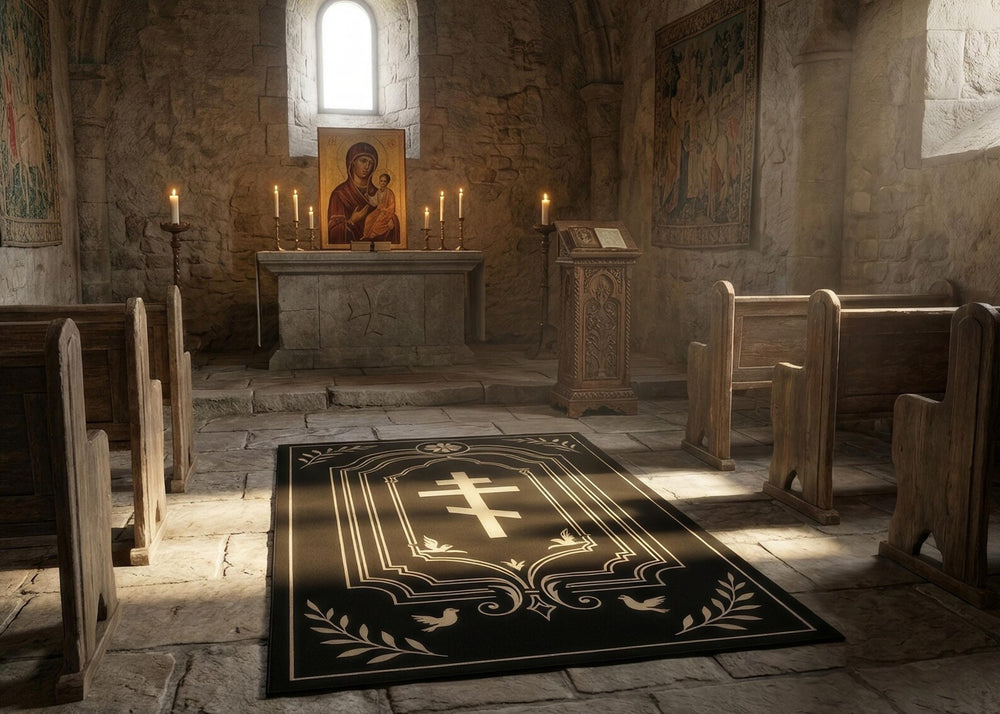 Black Christian Cross Rug Minimalist Religious Area Rug Prayer Room Decor Bible Study Room Carpet Faith Inspired Home Decor Christian Gift