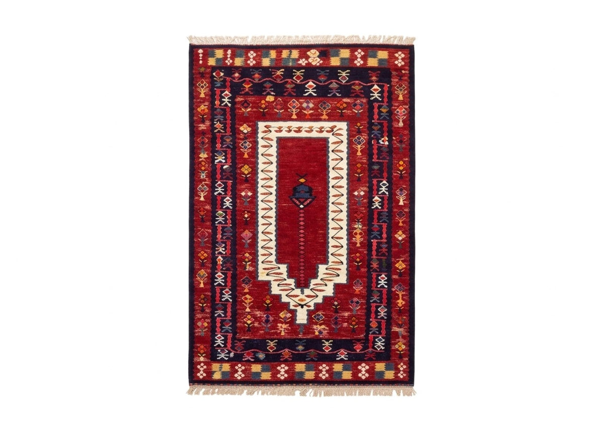 Afghan Tribal Rug Traditional Red Persian Style Area Rug Vintage Boho Carpet Geometric Oriental Rug Non Slip Living Room Deco