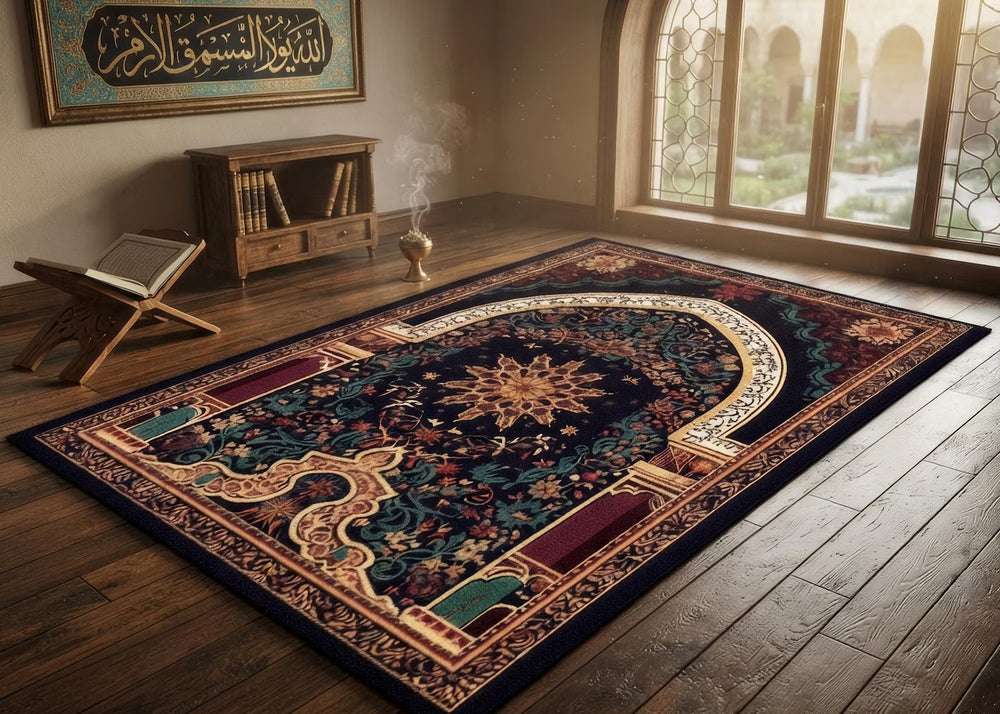 Islamic Prayer Rug Luxury Mosque Design Carpet Muslim Prayer Mat Vintage Floral Sajjadah Ramadan Gift Muslim Home Decor