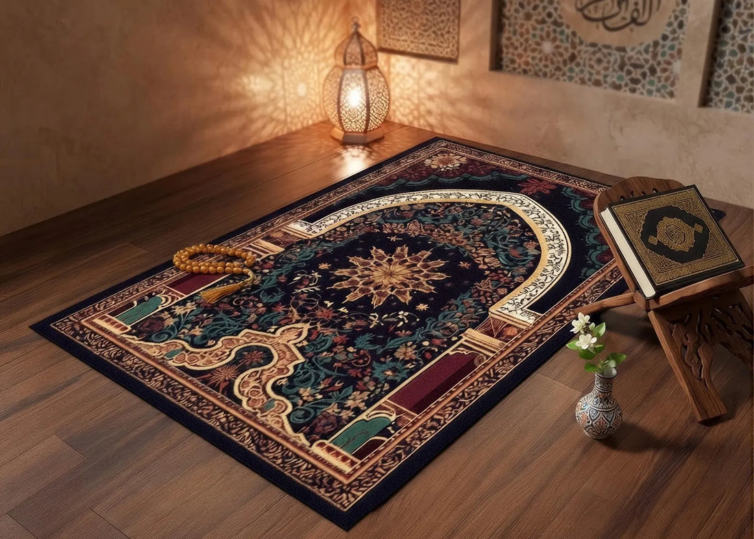 Islamic Prayer Rug Luxury Mosque Design Carpet Muslim Prayer Mat Vintage Floral Sajjadah Ramadan Gift Muslim Home Decor
