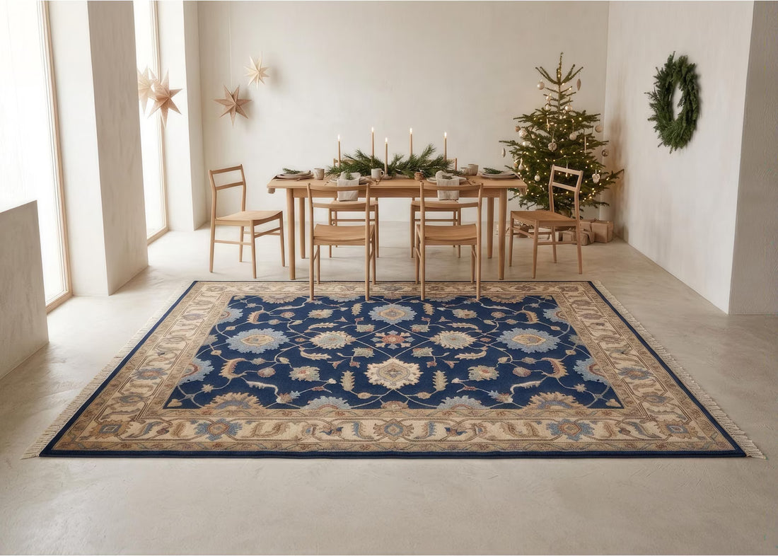 Persian Style Area Rug Navy Blue Floral Rug Vintage Oriental Non Slip Carpet Traditional Living Room Rug Elegant Boho Home Decor